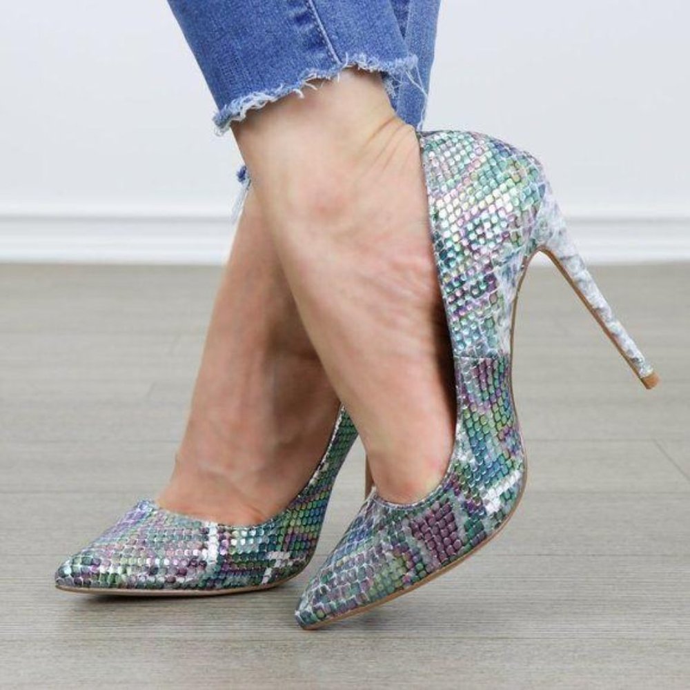 Mermaid Print Pointy Toe Sexy High Heel - Picture 4 of 8